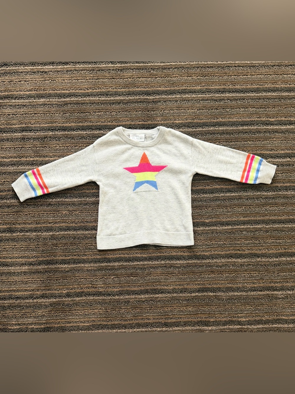 The Children's Place Long Sleeve Knit Sweater with Rainbow Star & Sleeve Stripes